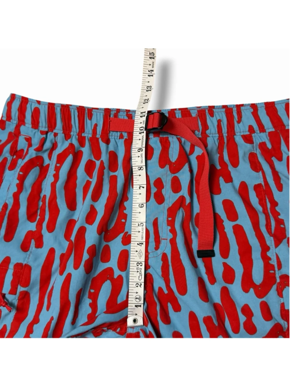 The North Face Mens L Printed Class V Pull On Shorts Norse Blue Amniote Red Belt